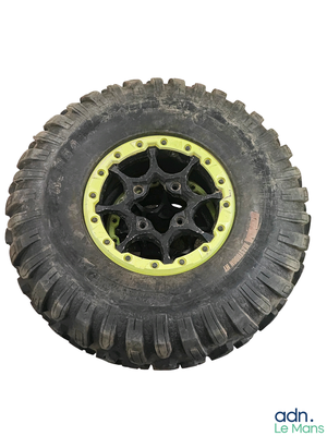 a close up of a tire on a white background