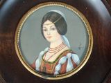 a picture of a woman in a red and white dress