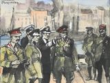 un dessin représentant un groupe d'hommes en uniforme militaire