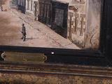 a picture of a painting of a man walking down the street