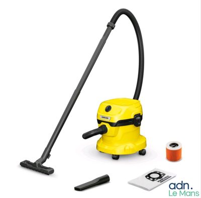a close up of a yellow vacuum cleaner with a black handle