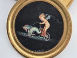 a picture of a painting of a child on a bicycle