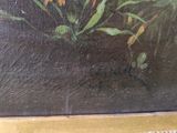 an oil painting of a bunch of yellow flowers on a black background