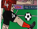 tableau représentant un footballeur en train de frapper un ballon de football sur un terrain