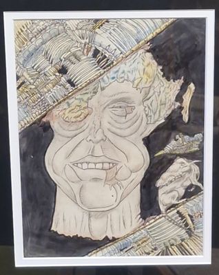 tableau représentant un homme coiffé d'un chapeau et tenant une cigarette à la bouche