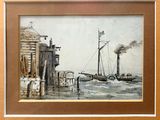 a picture of a painting of a boat in the water
