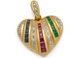 a close up of a heart shaped pendant with multi colored stones