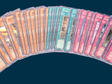 a lot of cards that are on a blue background