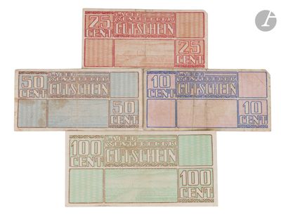 three old german bank notes are stacked on top of each other