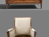 deux photos d'une chaise et d'une commode sur fond gris