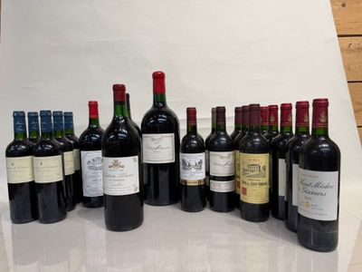 many bottles of wine lined up on a table