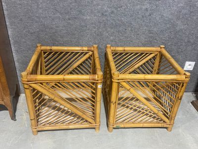 pair of vintage rattan end tables