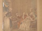 a picture of a painting of a family in a living room