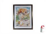 a picture of a painting of a house on the wall