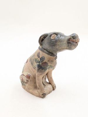 CHINE Canidé en grès émaillé polychrome