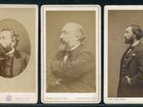 trois photos d'époque représentant des hommes barbus et moustachus