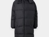 a black coat with a hood and zippers on it