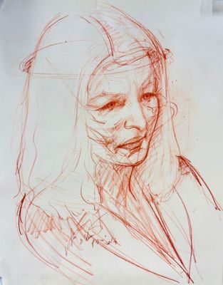 a drawing of a woman with a veil on her head