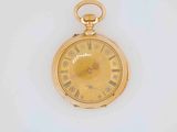yellow gold pocket watch with roman numerals and roman numerals on the face