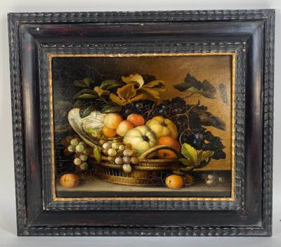 École française du XXe s. : Nature morte à la corbeille en o… - Photo 1