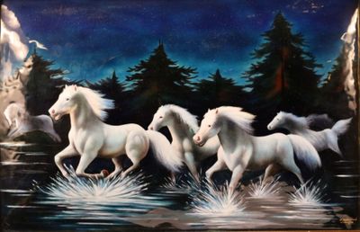 LIMOGES Jean BETOURNE XXe° siècle "chevaux galopant dans l'e…