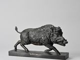 an image of a statue of a boar running on a marble base