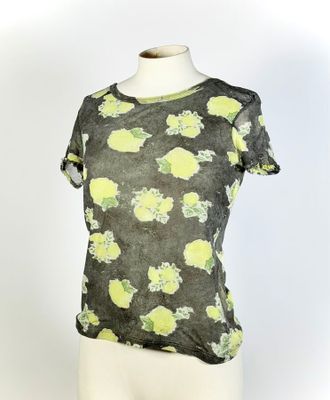 KENZO, top de dame transparent à décor de fleurs jaunes, man…