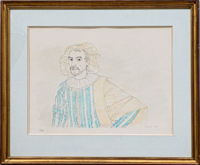 dessin représentant un homme barbu portant une chemise rayée