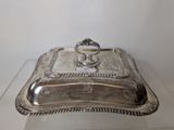 a silver plate with a handle on top of it