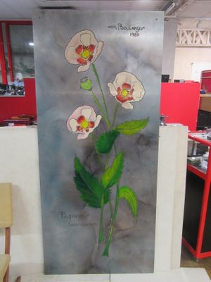 a picture of a painting of a flower on the wall