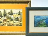 deux photos encadrées représentant un paysage de montagne et une maison