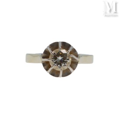 Solitaire Bague en or gris 18K (750°/°°) ornée d'un diamant … - Photo 1