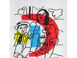 l'image d'un dessin représentant un homme et une femme assis sur un banc