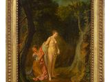 une image représentant un tableau d'une femme nue dans un décor boisé
