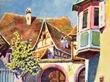 an image of a painting of a street in a small town