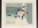 une peinture de fleurs dans un vase sur une table