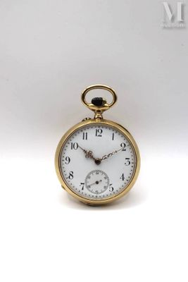 a gold pocket watch with a white face on a white background