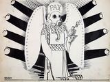 an image of a drawing of a man in a costume holding a sword