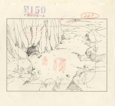 dessin représentant un homme et un chien dans un environnement boisé