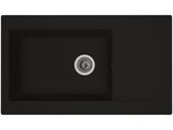 a close up of a black sink on a white background