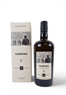 the bottle of hampden 5 is next to the box