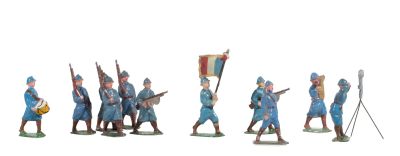 many figurines of men dressed in blue uniforms