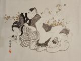 a drawing of two women laying on the ground
