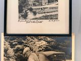 two pictures of a man standing next to a car