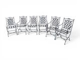 lot de six chaises de jardin en fer forgé avec dossier en treillis