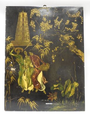 l'image d'un tableau sur fond noir, avec une tour à l'arrière-plan