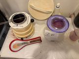 a blender and a blender sitting on a counter