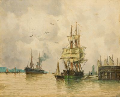 LECLERC Léon, 1866-1930, Port de Tréguier, Bretagne, huile s…