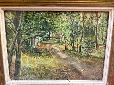G. Duval, Paysage au sous-bois, Aquarelle sur papier contres…