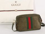 Petit sac messager Gucci vert olive à rayures rouges et vertes